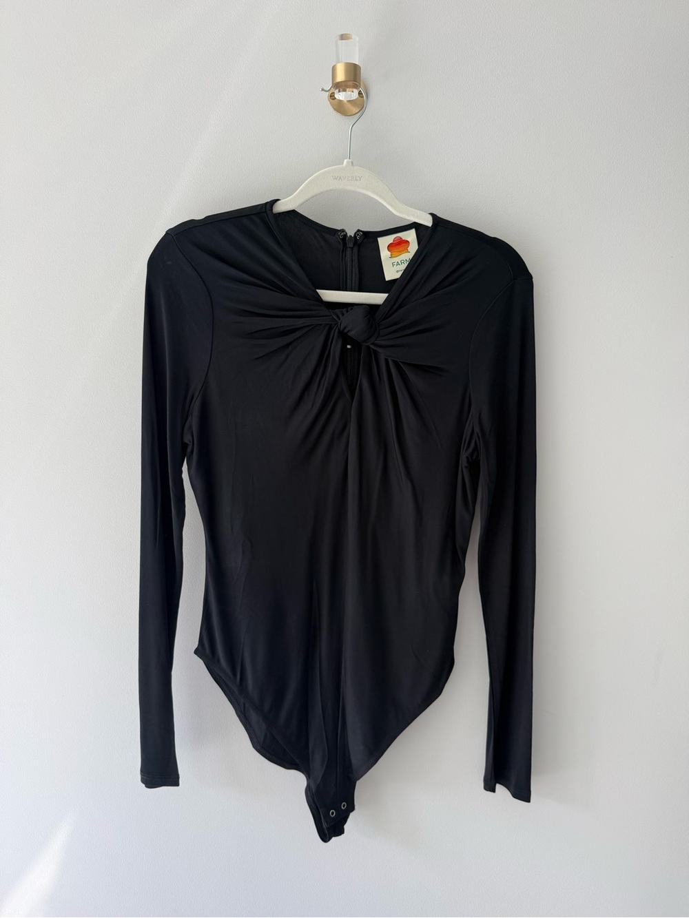 FARM Rio Black Long-Sleeve Twist-Knot Bodysuit